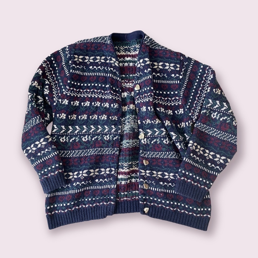 Vintage Fair Isle Heart Button Cardigan